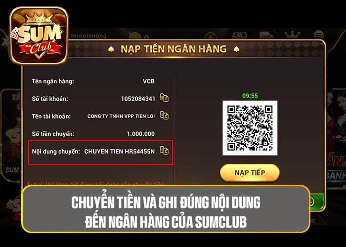 Chuyển tiền đến ngân hàng thụ hưởng của Sumclub