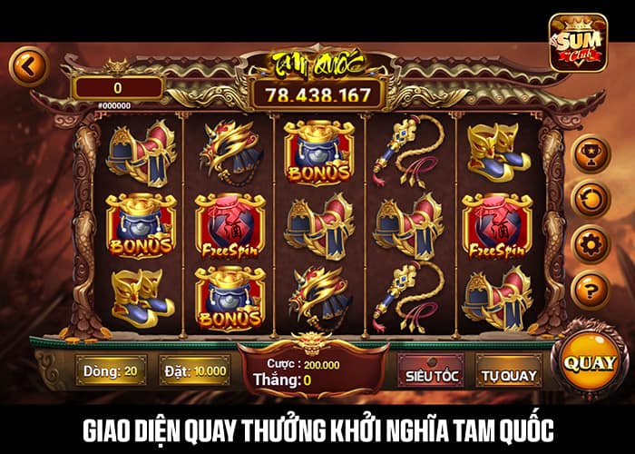 Giao diện quay thưởng Khởi Nghĩa Tam Quốc